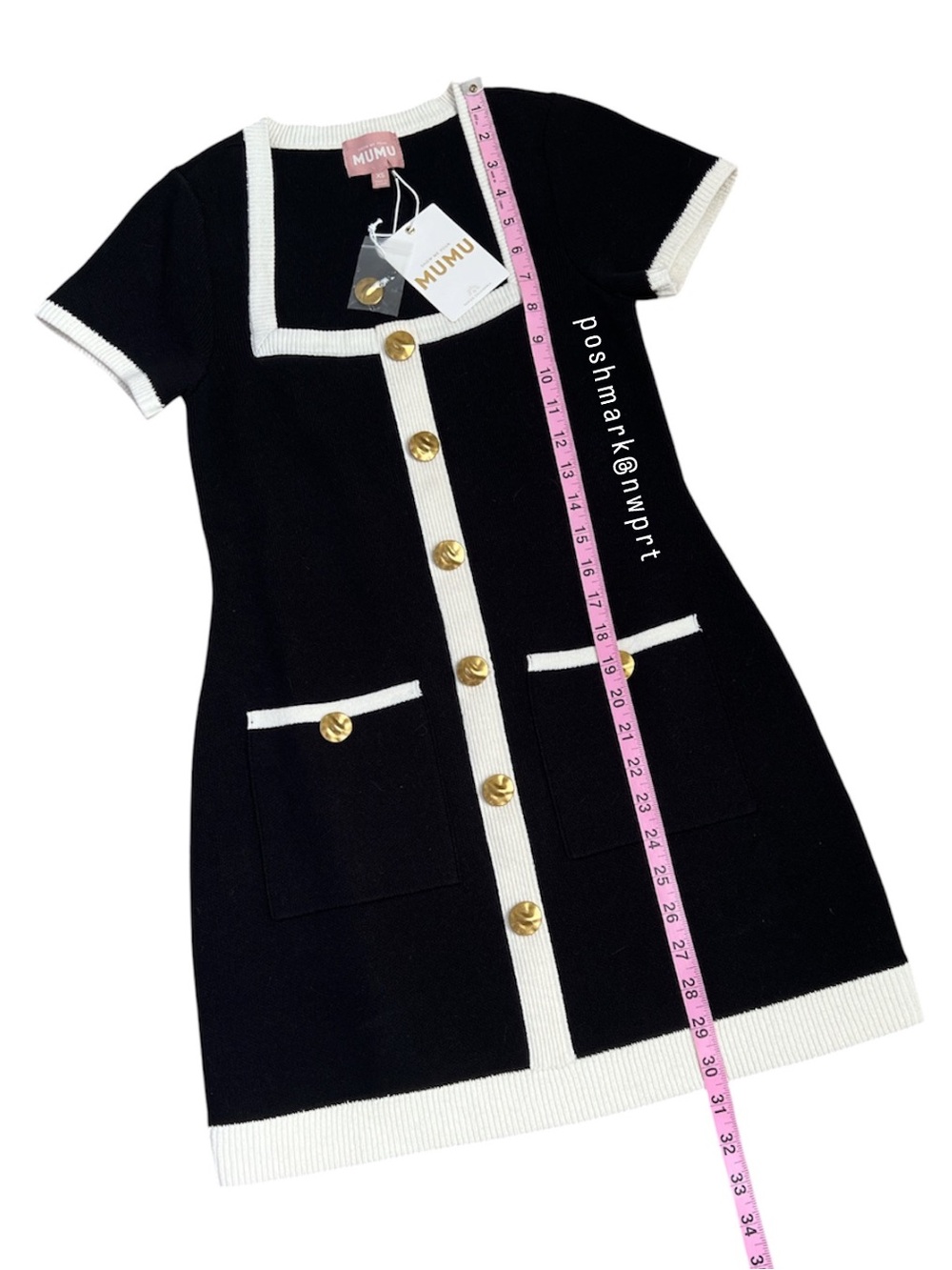 NWT 💯 Show Me Your Mumu Sofia Sweater Mini Dress Black White Cream XS NWT NEW - Picture 7 of 9